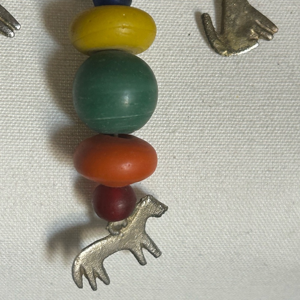 Vintage Antique Multicolor African Trade Beads Silver Animal Charms Necklace - Picture 5 of 6